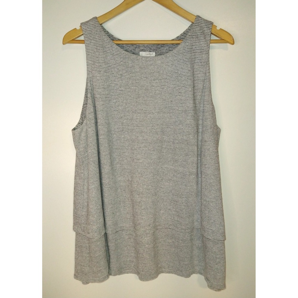 J Jill Pure Jill Tank Top XL Linen Blend Layered Pullover Black White Striped